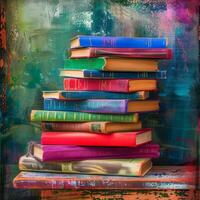 Stack of Books on Wooden Table photo
