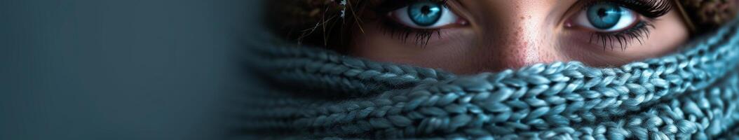 Woman With Blue Eyes and Blue Scarf photo