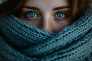 Woman With Blue Eyes Wrapped in Blanket photo