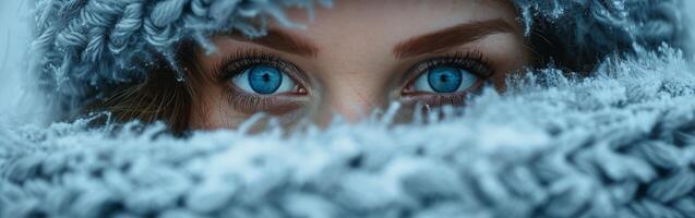 Close Up of Womans Face With Blue Eyes photo