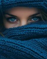Woman With Blue Eyes Wrapped in Blanket photo