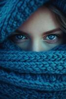 Woman With Blue Eyes Wrapped in Blanket photo
