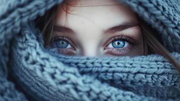 Woman With Blue Eyes Wrapped in Blanket photo