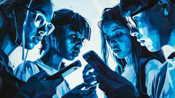 Group of People Engrossed in Smartphone Use photo