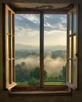 Open Window Overlooking Lush Valley photo