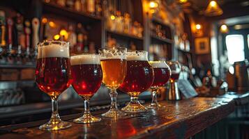Assorted Beer Glasses on Bar Counter photo