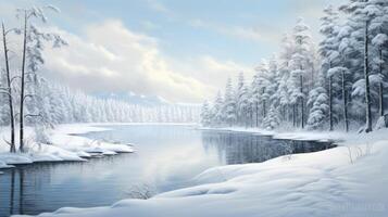 Snowy Lake Surrounded by Trees photo
