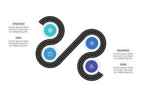 Road concept for infographic with 4 steps, options, parts or processes. Business data visualization. vector