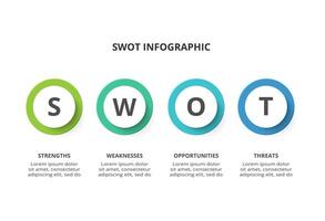 SWOT diagram with 4 steps, options, parts or processes. Threats, weaknesses, strengths, opportunities of the company. vector