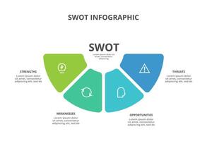 SWOT diagram with 4 steps, options, parts or processes. Threats, weaknesses, strengths, opportunities of the company. vector