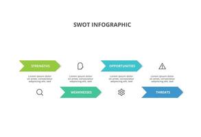 SWOT diagram with 4 steps, options, parts or processes. Threats, weaknesses, strengths, opportunities of the company. vector