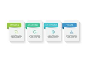 SWOT diagram with 4 steps, options, parts or processes. Threats, weaknesses, strengths, opportunities of the company. vector