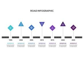 Road concept for infographic with 7 steps, options, parts or processes. Business data visualization. vector