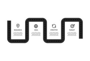 Road concept for infographic with 4 steps, options, parts or processes. Business data visualization. vector