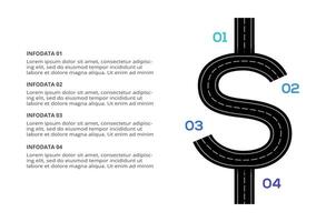 Road concept for infographic with 4 steps, options, parts or processes. Business data visualization. vector