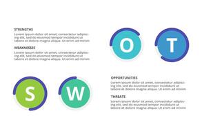 SWOT diagram with 4 steps, options, parts or processes. Threats, weaknesses, strengths, opportunities of the company. vector
