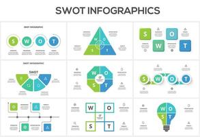 Set swot diagram with 4 steps, options, parts or processes. Threats, weaknesses, strengths, opportunities of the company vector