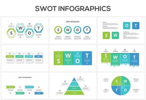 Set swot diagram with 4 steps, options, parts or processes. Threats, weaknesses, strengths, opportunities of the company vector