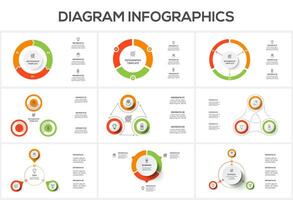 Set diagram with 3 steps, options, parts or processes. Business data visualization. vector