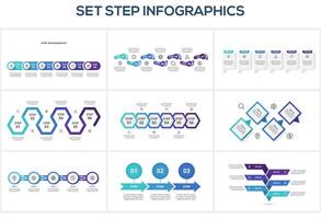 Set step with 3, 4, 5, 6, 7 elements, infographic template for web, business, presentations, illustration. vector