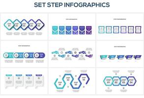 Set step with 4, 5, 6 elements, infographic template for web, business, presentations, illustration. vector