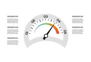 Speedometer infographic with 5 elements template for web, business, presentations, illustration. Business data visualization. vector