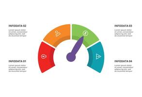 Speedometer infographic with 4 elements template for web, business, presentations, illustration. Business data visualization. vector