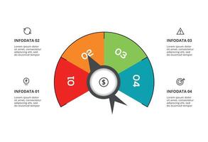 Speedometer infographic with 4 elements template for web, business, presentations, illustration. Business data visualization. vector