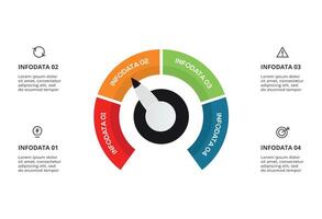 Speedometer infographic with 4 elements template for web, business, presentations, illustration. Business data visualization. vector