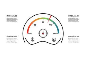 Speedometer infographic with 4 elements template for web, business, presentations, illustration. Business data visualization. vector