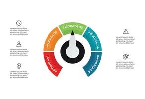 Speedometer infographic with 5 elements template for web, business, presentations, illustration. Business data visualization. vector