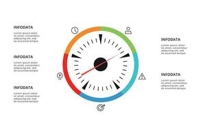 Speedometer infographic with 5 elements template for web, business, presentations, illustration. Business data visualization. vector
