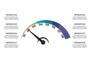 Speedometer infographic with 8 elements template for web, business, presentations, illustration. Business data visualization. vector