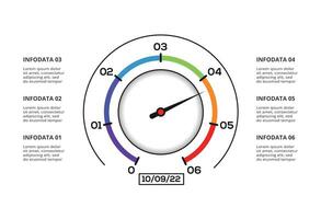 Speedometer infographic with 6 elements template for web, business, presentations, illustration. Business data visualization. vector