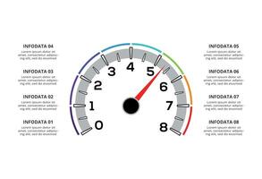 Speedometer infographic with 8 elements template for web, business, presentations, illustration. Business data visualization. vector