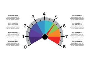 Speedometer infographic with 68 elements template for web, business, presentations, illustration. Business data visualization. vector