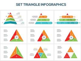 Set triangle with 3, 4, 6, elements, infographic template for web, business, presentations, illustration. Business data visualization. vector