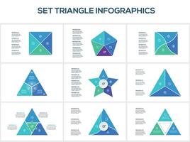 Set triangle with 3, 4, 5 elements, infographic template for web, business, presentations, illustration. Business data visualization. vector