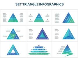 Set triangle with 3, 4, 5, 8 elements, infographic template for web, business, presentations, illustration. Business data visualization. vector