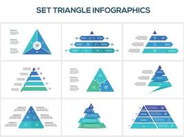 Set triangle with 3, 5, 6, elements, infographic template for web, business, presentations, illustration. Business data visualization. vector
