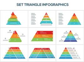 Set triangle with 3, 5, 10 elements, infographic template for web, business, presentations, illustration. Business data visualization. vector