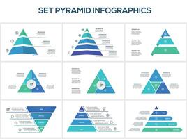 Set triangle with 3, 4, 5, 6 elements, infographic template for web, business, presentations, illustration. Business data visualization. vector