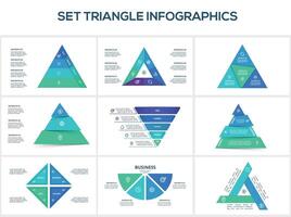 Set triangle with 3, 4, 5, 6 elements, infographic template for web, business, presentations, illustration. Business data visualization. vector