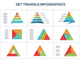 Set triangle with 3, 4, 5, elements, infographic template for web, business, presentations, illustration. Business data visualization. vector