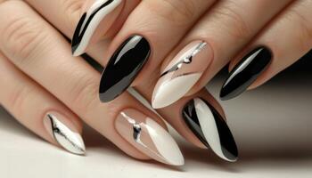 Girl's hands with a beautiful art manicure design nails extension procedure in a beauty salon photo