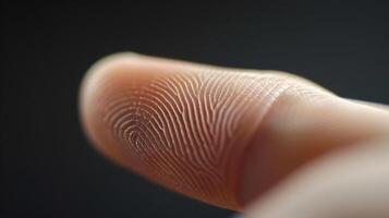 Finger with friction ridges on dark background, macro view photo