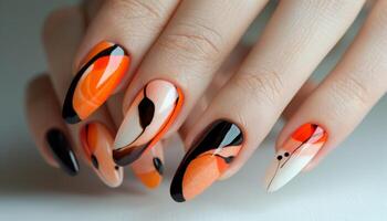 Girl's hands with a beautiful art manicure design nails extension procedure in a beauty salon photo