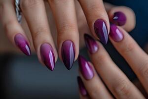 Girl's hands with a beautiful art manicure design nails extension procedure in a beauty salon photo