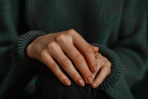 Beautiful hands of a young woman with manicure on nails. Nail care concept photo