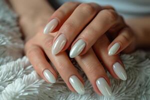 Beautiful hands of a young woman with manicure on nails. Nail care concept photo